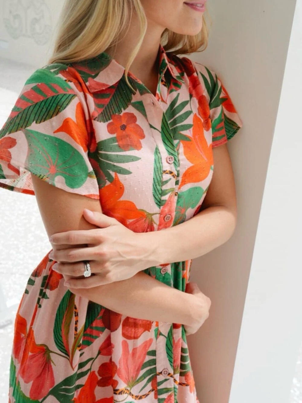 Briton Court Frenchi Maxi Dress Floral Viscose Coral Green Size Medium NWT - Picture 4 of 12